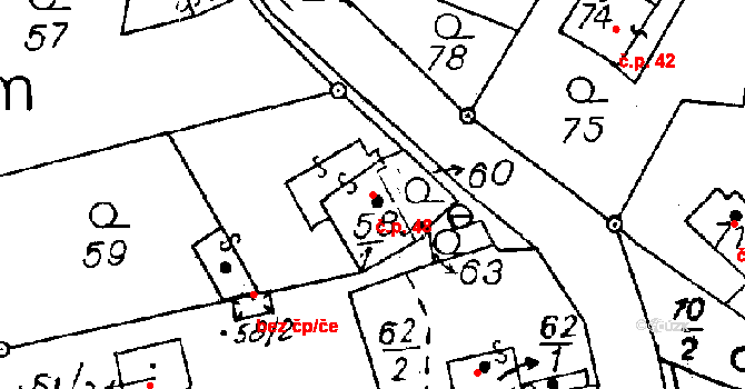 Horní Sekyřany 48, Heřmanova Huť na parcele st. 58/1 v KÚ Horní Sekyřany, Katastrální mapa