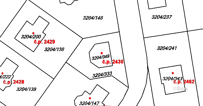 Roudnice nad Labem 2435 na parcele st. 3204/349 v KÚ Roudnice nad Labem, Katastrální mapa