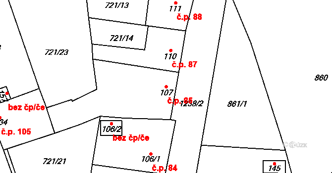 Liběšovice 85, Blšany na parcele st. 107 v KÚ Liběšovice, Katastrální mapa