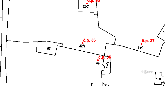 Radonice nad Ohří 36, Peruc na parcele st. 42/1 v KÚ Radonice nad Ohří, Katastrální mapa