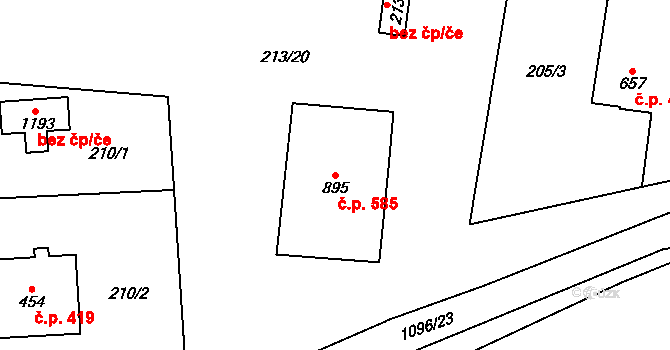 Světlá nad Sázavou 585 na parcele st. 895 v KÚ Světlá nad Sázavou, Katastrální mapa