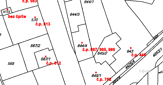 Chotěboř 985,986,987 na parcele st. 644/4 v KÚ Chotěboř, Katastrální mapa