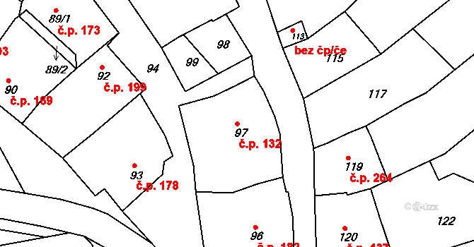 Borkovany 132 na parcele st. 97 v KÚ Borkovany, Katastrální mapa