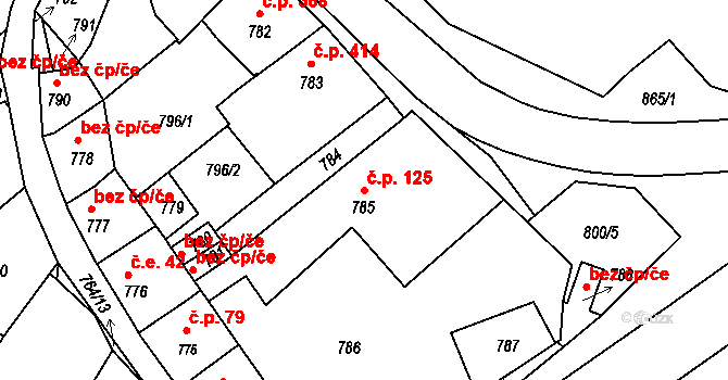 Valtice 125 na parcele st. 785/1 v KÚ Valtice, Katastrální mapa