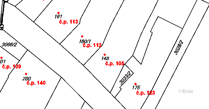 Dolní Dubňany 105 na parcele st. 148 v KÚ Dolní Dubňany, Katastrální mapa