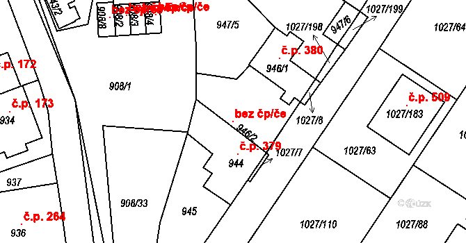 Teplice 107472333 na parcele st. 946/2 v KÚ Sobědruhy, Katastrální mapa