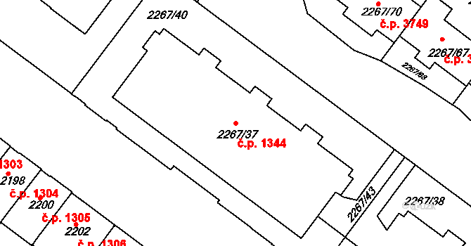 Znojmo 1344 na parcele st. 2267/37 v KÚ Znojmo-město, Katastrální mapa