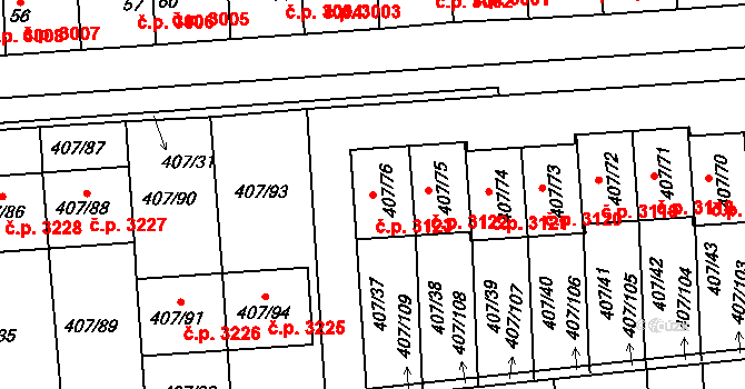 Znojmo 3123 na parcele st. 407/76 v KÚ Znojmo-Louka, Katastrální mapa