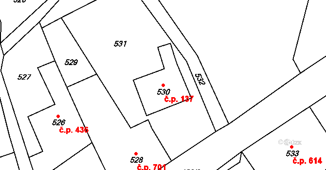 Desná III 137, Desná na parcele st. 530 v KÚ Desná III, Katastrální mapa