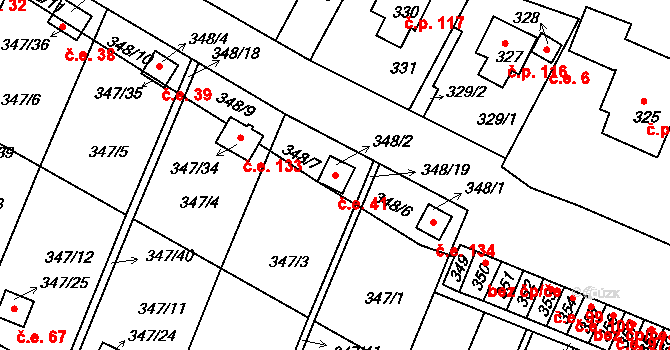 Pávov 41, Jihlava na parcele st. 348/2 v KÚ Pávov, Katastrální mapa