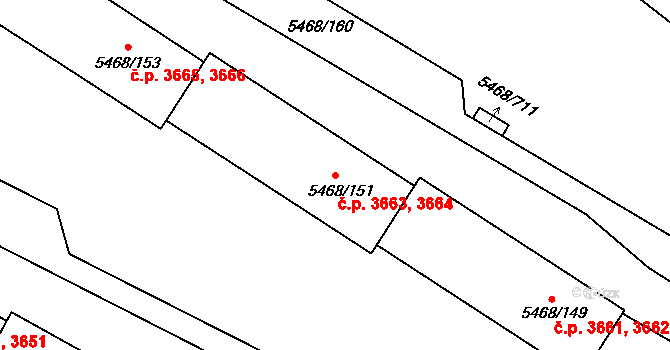 Jihlava 3663,3664 na parcele st. 5468/151 v KÚ Jihlava, Katastrální mapa
