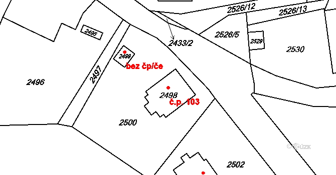 Staré Splavy 103, Doksy na parcele st. 2498 v KÚ Doksy u Máchova jezera, Katastrální mapa