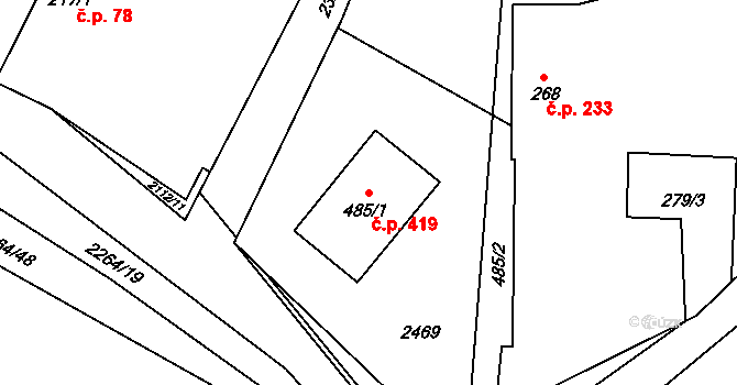 Dašice 419 na parcele st. 485/1 v KÚ Dašice, Katastrální mapa
