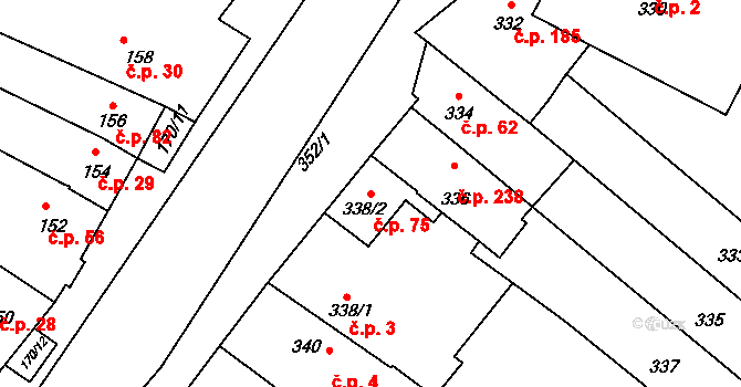 Omice 75 na parcele st. 338/2 v KÚ Omice, Katastrální mapa