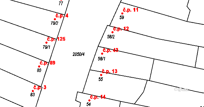 Blatnička 43 na parcele st. 58/1 v KÚ Blatnička, Katastrální mapa