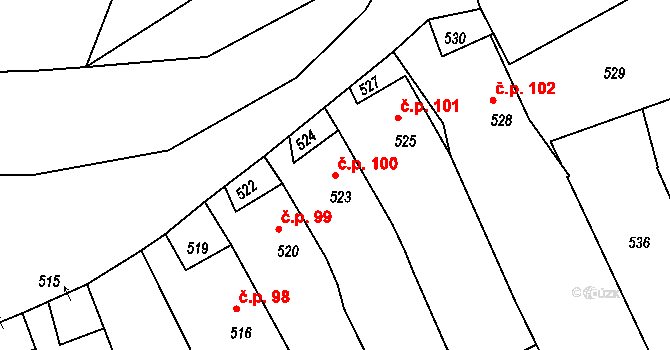 Stonařov 100 na parcele st. 523 v KÚ Stonařov, Katastrální mapa