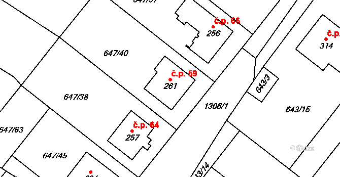 Rychtářov 59, Vyškov na parcele st. 261 v KÚ Rychtářov, Katastrální mapa
