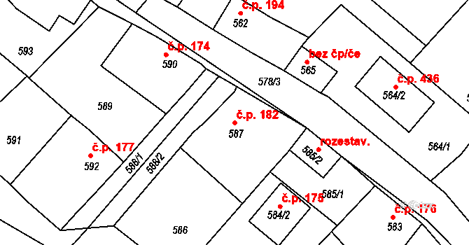 Loděnice 182 na parcele st. 587 v KÚ Loděnice u Berouna, Katastrální mapa