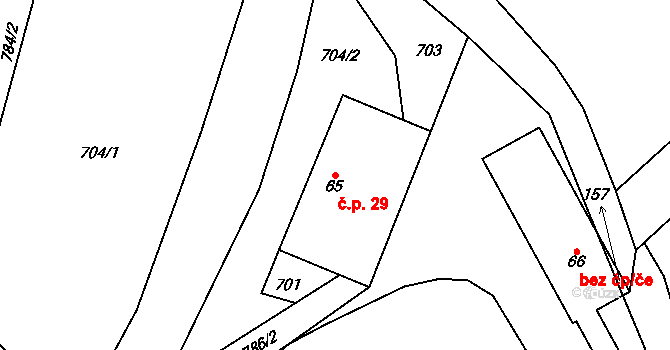Syřenov 29 na parcele st. 65 v KÚ Syřenov, Katastrální mapa