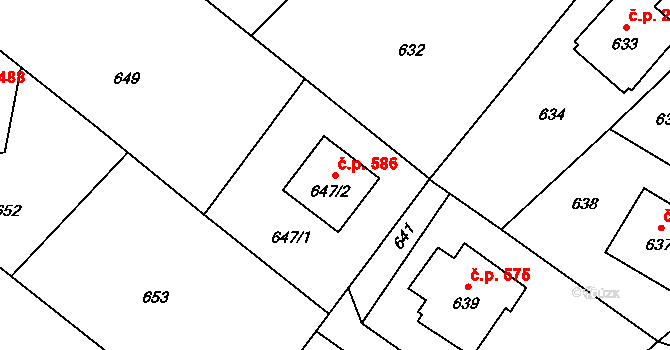 Palkovice 586 na parcele st. 647/2 v KÚ Palkovice, Katastrální mapa
