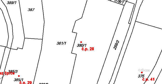 Kvaň 28, Zaječov na parcele st. 380/1 v KÚ Kvaň, Katastrální mapa