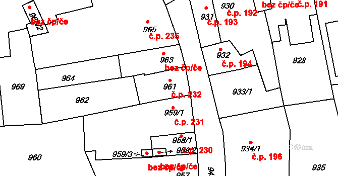 Tachov 232 na parcele st. 961 v KÚ Tachov, Katastrální mapa