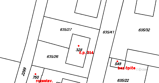 Předměřice nad Labem 314 na parcele st. 328 v KÚ Předměřice nad Labem, Katastrální mapa