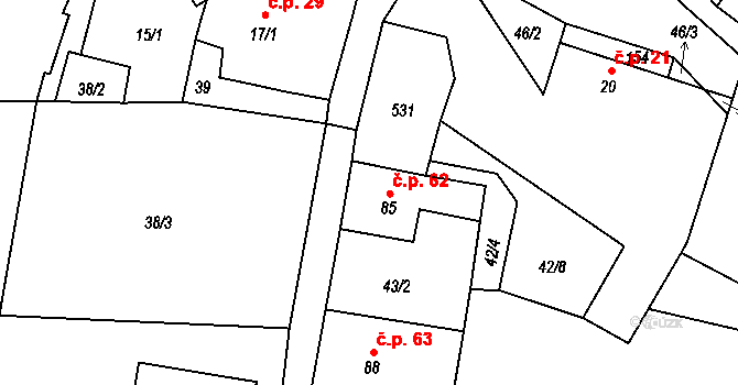 Skalice 62, Žitenice na parcele st. 85 v KÚ Skalice u Žitenic, Katastrální mapa