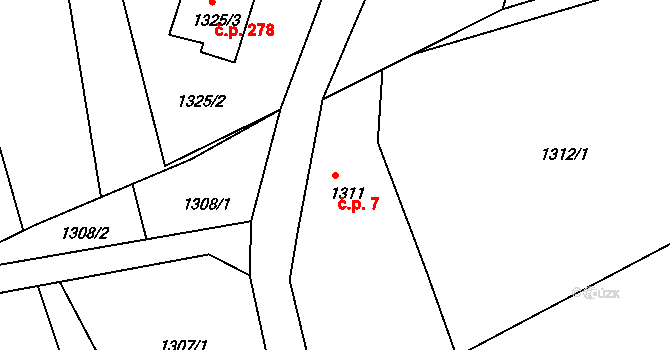 Podmoklice 7, Semily na parcele st. 1311 v KÚ Semily, Katastrální mapa
