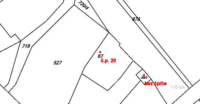 Ostrov 20, Třebnouševes na parcele st. 67 v KÚ Ostrov v Podkrkonoší, Katastrální mapa