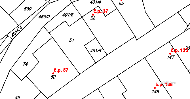 Chotělice 56, Smidary na parcele st. 401/5 v KÚ Chotělice, Katastrální mapa