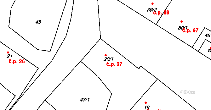 Psinice 27, Libáň na parcele st. 20/1 v KÚ Psinice, Katastrální mapa