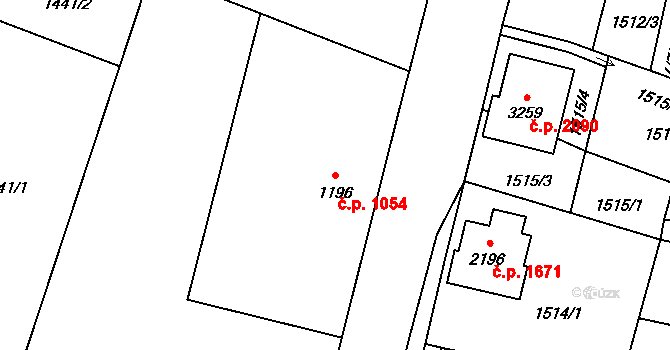 Hořice 1054 na parcele st. 1196 v KÚ Hořice v Podkrkonoší, Katastrální mapa