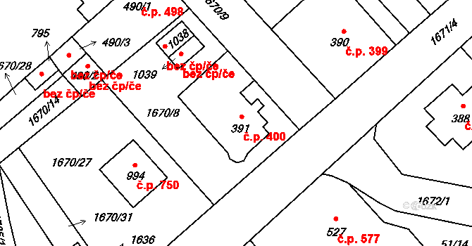Hluboká nad Vltavou 400 na parcele st. 391 v KÚ Hluboká nad Vltavou, Katastrální mapa