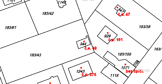 Svojetice 49 na parcele st. 344 v KÚ Svojetice, Katastrální mapa