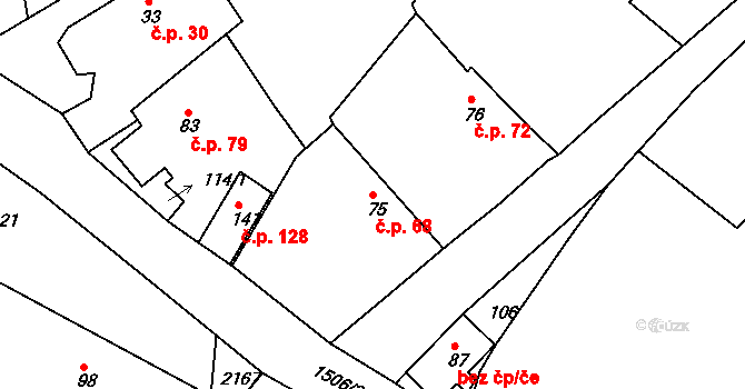 Tchořovice 68 na parcele st. 75 v KÚ Tchořovice, Katastrální mapa