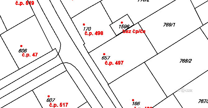 Mařatice 497, Uherské Hradiště na parcele st. 657 v KÚ Mařatice, Katastrální mapa