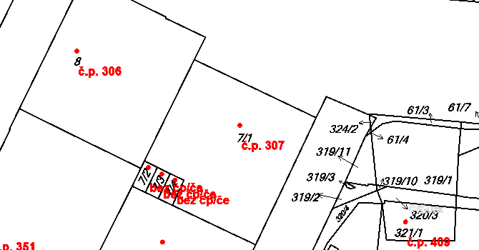 Trnitá 307, Brno na parcele st. 7/1 v KÚ Trnitá, Katastrální mapa