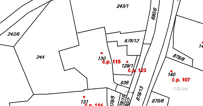 Hořepník 115 na parcele st. 130 v KÚ Hořepník, Katastrální mapa
