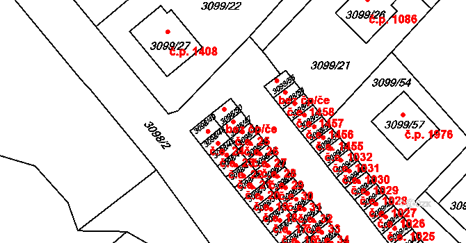 Pelhřimov 25 na parcele st. 3098/47 v KÚ Pelhřimov, Katastrální mapa