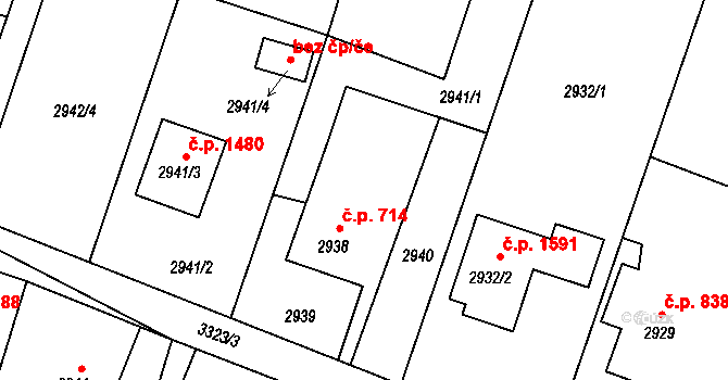 Šenov 714 na parcele st. 2938 v KÚ Šenov u Ostravy, Katastrální mapa
