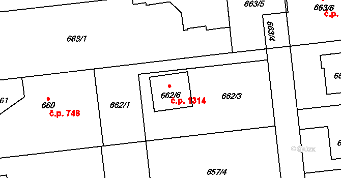 Šenov 1314 na parcele st. 662/6 v KÚ Šenov u Ostravy, Katastrální mapa