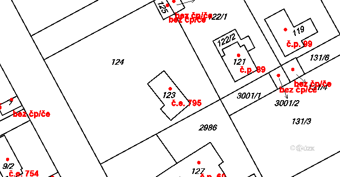 Káraný 795 na parcele st. 123 v KÚ Káraný, Katastrální mapa