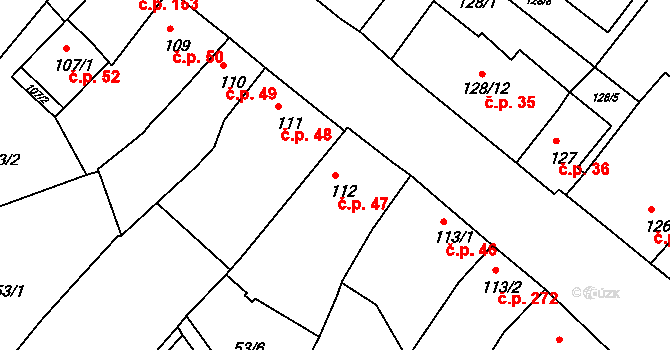 Údlice 47 na parcele st. 112 v KÚ Údlice, Katastrální mapa