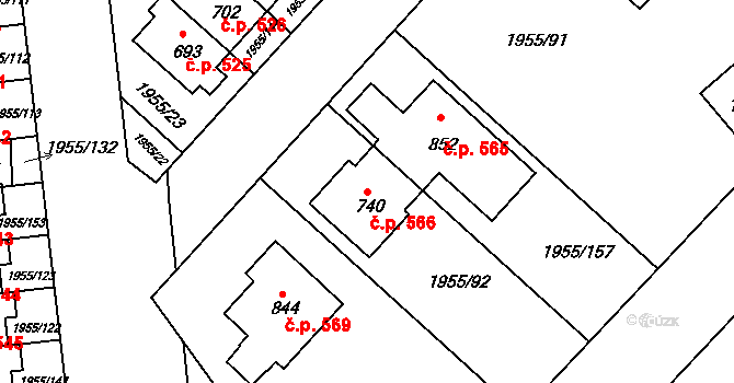 Černilov 566 na parcele st. 740 v KÚ Černilov, Katastrální mapa