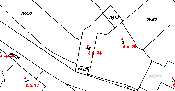 Třebýcinka 34, Švihov na parcele st. 45 v KÚ Třebýcinka, Katastrální mapa