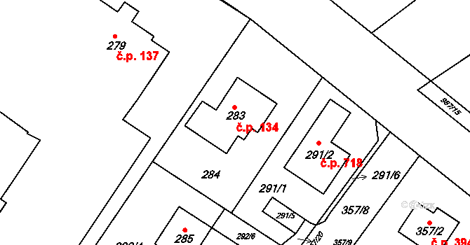 Satalice 134, Praha na parcele st. 283 v KÚ Satalice, Katastrální mapa