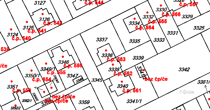 Záběhlice 563, Praha na parcele st. 3336 v KÚ Záběhlice, Katastrální mapa