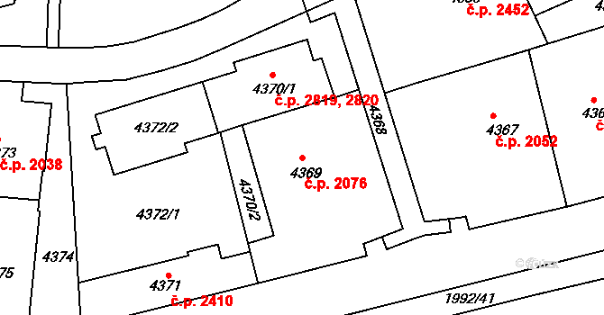 Smíchov 2076, Praha na parcele st. 4369 v KÚ Smíchov, Katastrální mapa