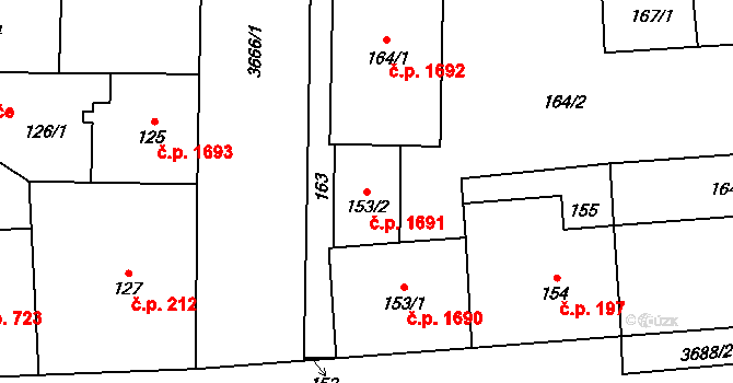 Břevnov 1691, Praha na parcele st. 153/2 v KÚ Břevnov, Katastrální mapa